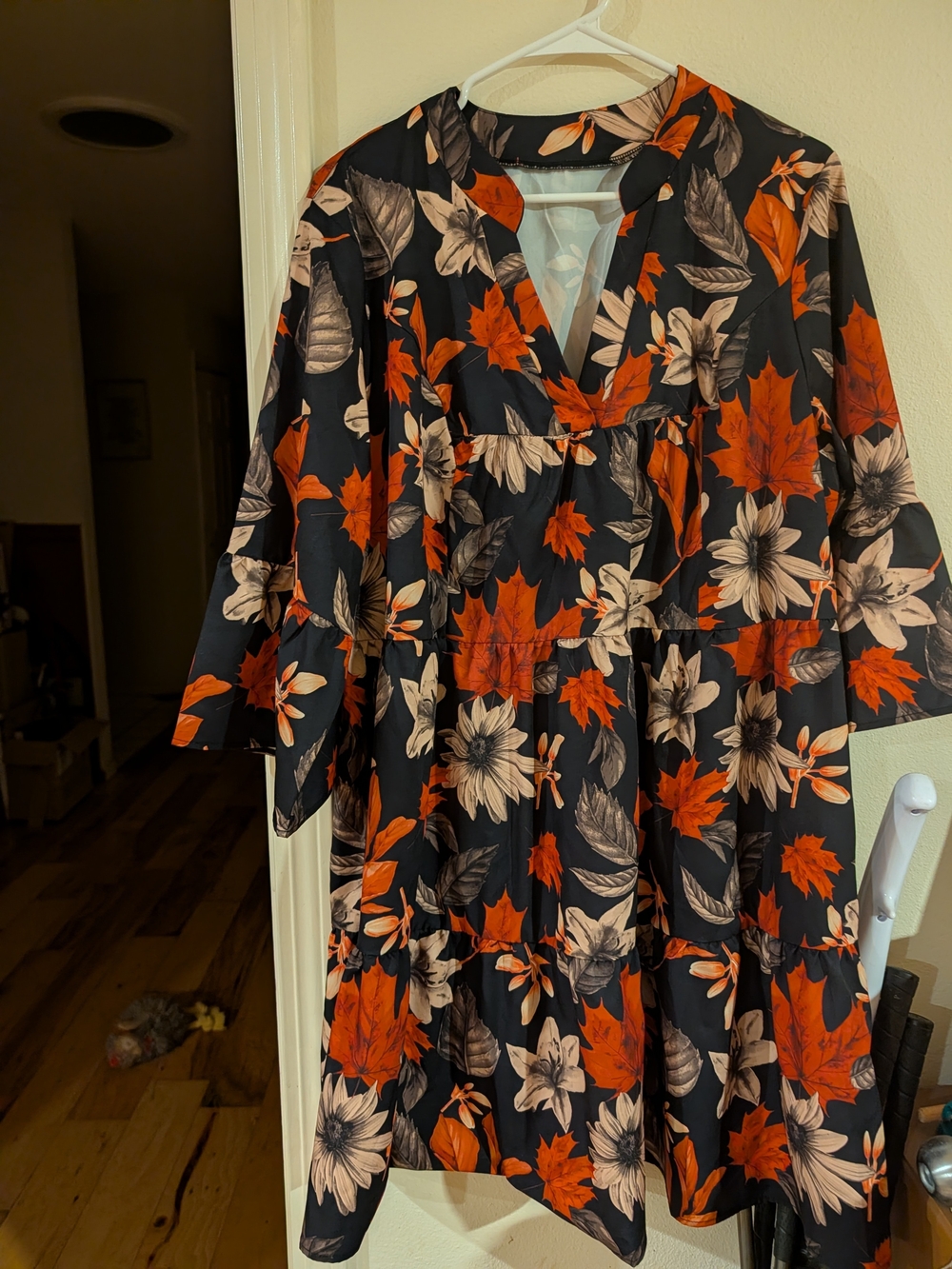 Women's Black Floral Dress - Orange & Cream Floral, Emery Rose, XL
